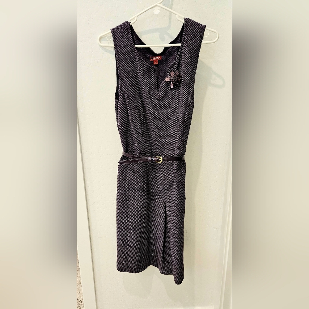 Merona sleeveless purple belted dress, size 14